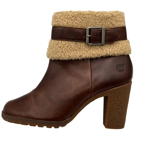 Timberland Glancy NEW Womens 10 Leather Ortholite Boots Shearling Cuff Buckle - Picture 7 of 16
